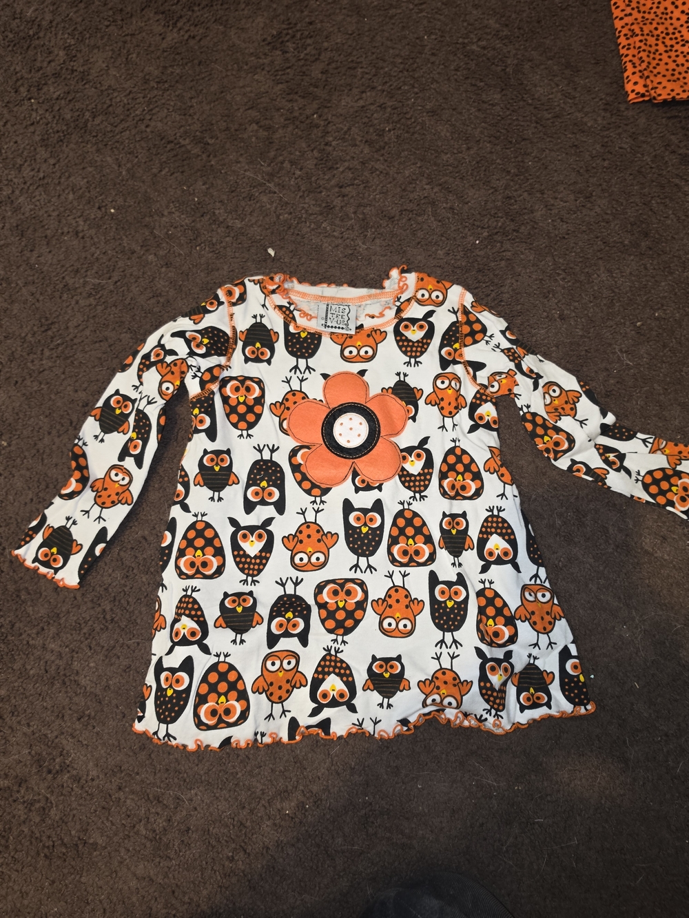 Kids Halloween Owl Tunic Dress with Orange Flower Accent